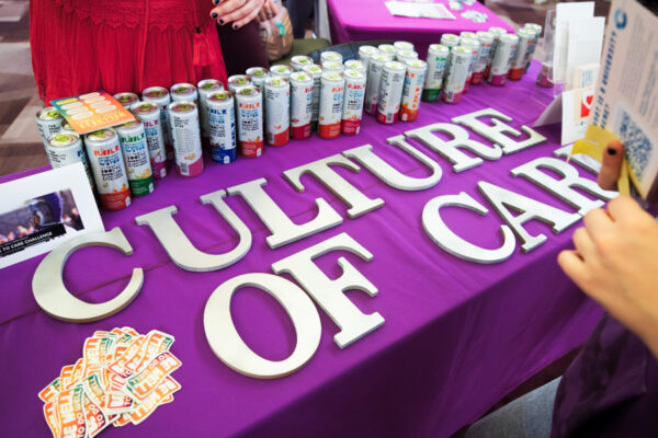 A table at a wellness fair event on campus.