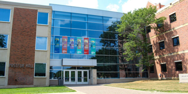 An view of the entrance into the Science Laboratory Center on the Winona campus.