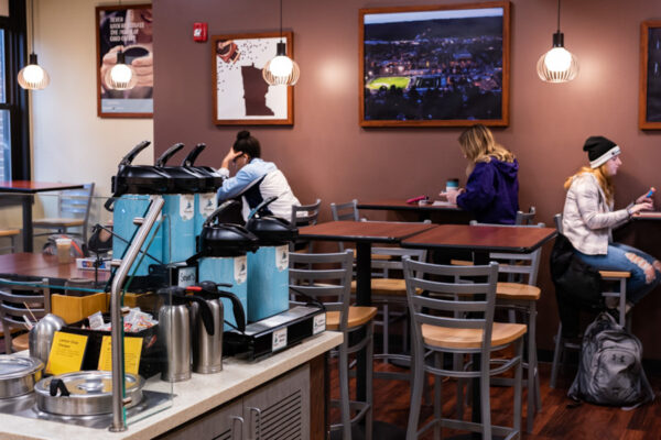 Students study and get snacks in the Somsen Cafe.