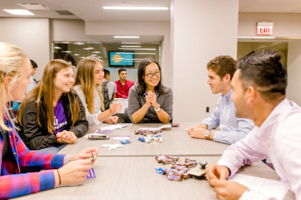 Students work together in the Engagement Center in Somsen Hall.