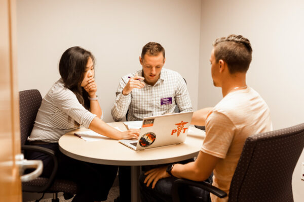 Students give a practice interview at WSU Career Serviecs.