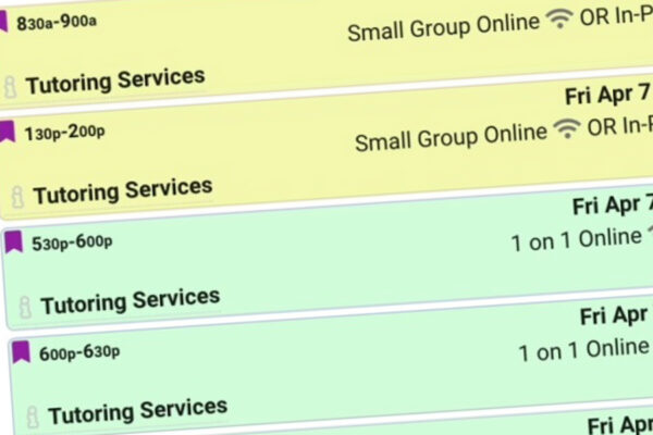 A partial screenshot of tutoring appointment schedule.